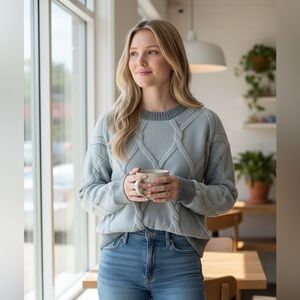 Hem & Thread Light Blue Cable Knit Sweater NWOT